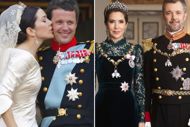 20 Jahre liegen zwischen diesen Bildern: Frisch verheiratet präsentieren sich Mary und Frederik am 14. Mai 2004 dem Volk. Jetzt sind sie Königin und König.