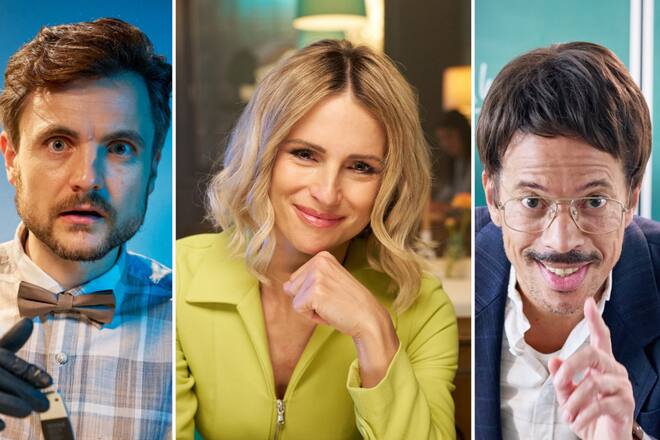 «Smeilingen - Ein Dorf wie Du und Ich» unter anderem mit Phil Laude, Michelle Hunziker und Jorge Gonzalez (v.l.).