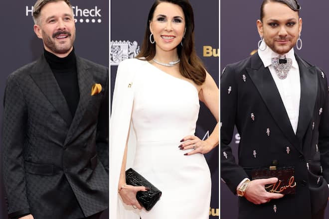 Jochen Schropp (li.), Judith Williams und Riccardo Simonetti beim Bambi 2024.