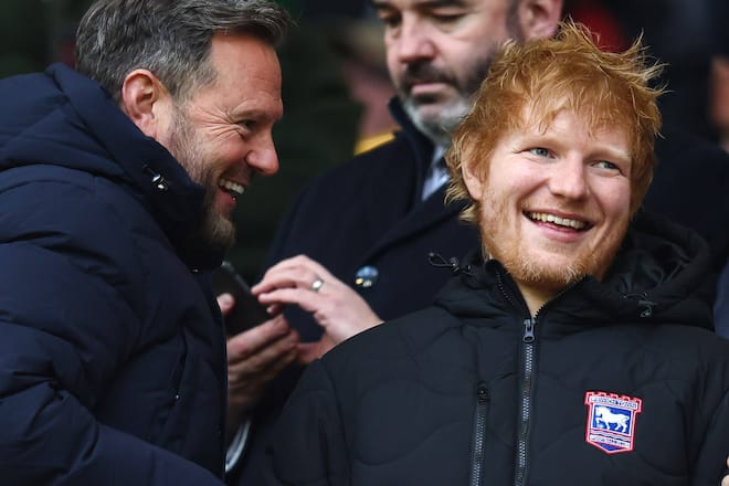 Ed Sheeran im Stadion beim Spiel seiner Lieblingsmannschaft Ipswich Town.