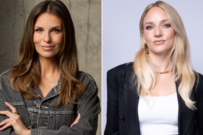 Laura Wontorra (l.) steht für die 2. Bundesliga bei RTL am Platz, Katharina Kleinfeldt für das Freitagsspiel auf Sky.