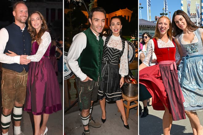 Auf dem Oktoberfest gibt es jedes Jahr nicht nur neue Dirndltrends, sondern auch diverse Prominente zu sehen: Letztes Jahr unter anderem Sandy Meyer-Wölden (l.), Ed Westwick und Anna Ermakova.