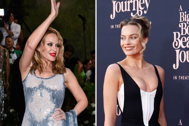 Dieser Traum von Kylie Minogue (l.) geht wohl nicht in Erfüllung: Margot Robbie kann und will sie nicht in einem Biopic verkörpern.