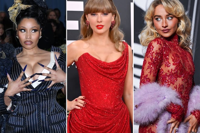 Nicki Minaj (li.) oder Sabrina Carpenter (re.) feiern Taylor Swift für ihr neues Album.
