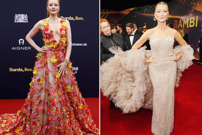 Barbara Meier (l.) setzt auf Blumen, Leony auf Glitzer.