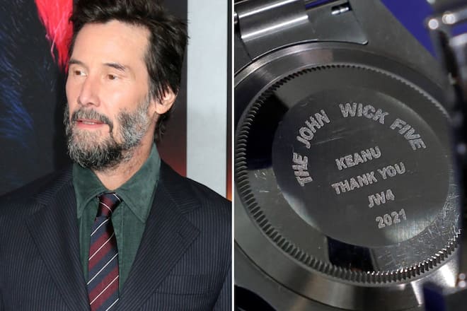 Keanu Reeves und eine der personalisierten Rolex-Uhren.