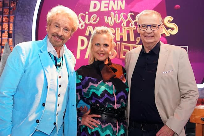 Treten zum letzten Mal gemeinsam in der RTL-Show «Denn sie wissen nicht, was passiert» auf: Thomas Gottschalk, Barbara Schöneberger und Günther Jauch (v.l.n.r.).