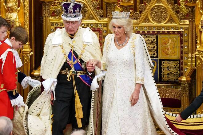 Charles und Camilla während der Krönungszeremonie am 6. Mai in der Westminster Abbey in London.