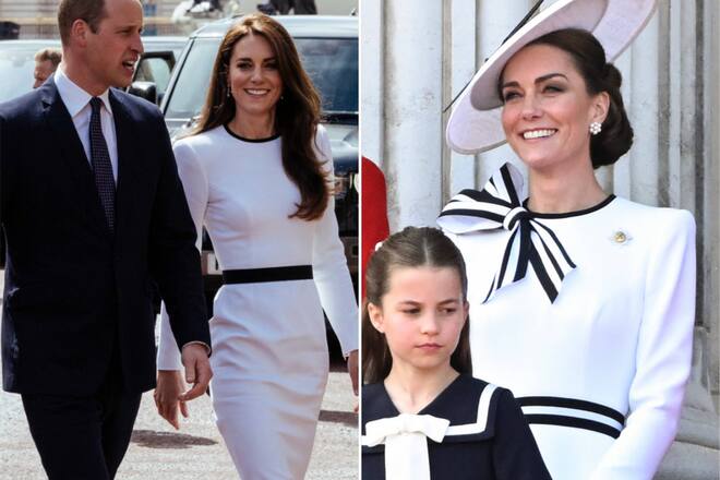 Prinzessin Kate trug das weisse Kleid bereits im Mai 2023 (l.), fügte nun aber einige Details hinzu.