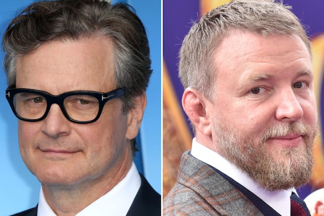 Colin Firth steht für Guy Ritchie (r.) vor der Kamera.