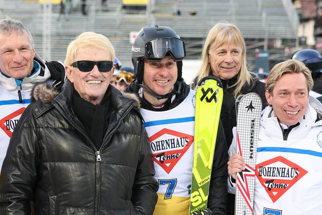 Heino (l.) und sein Manager (r.) beim Charity-Rennen am Montag in Schladming.