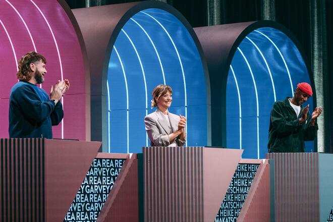 Rea Garvey (l.), Heike Makatsch und Teddy Teclebrhan mussten auch in der vierten Folge von «Wer stiehlt mir die Show?» einige knifflige Spiele absolvieren. Garvey zog schliesslich ins Finale gegen Joko Winterscheidt ein.