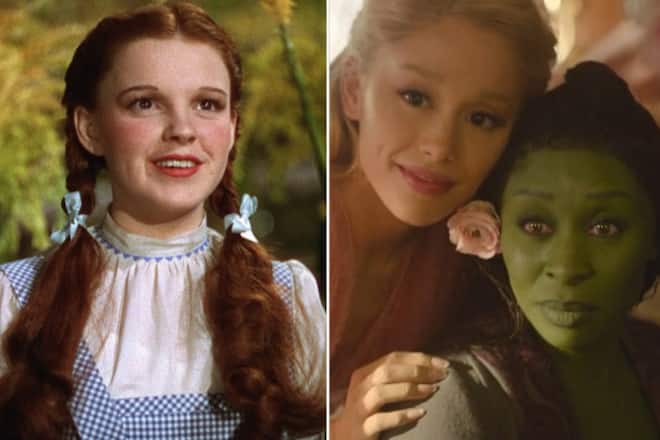 Judy Garland (l.) in «Der Zauberer von Oz», Ariana Grande als Glinda und Cynthia Erivo als Elphaba in «Wicked».