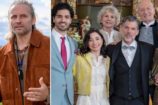 Erich Altenkopf (l.) verlässt «Sturm der Liebe» in der Jubiläumsfolge - gefeiert wird darin die Goldenen Hochzeit von Antje Hagen (h.l.) und Sepp Schauer (h.r.).