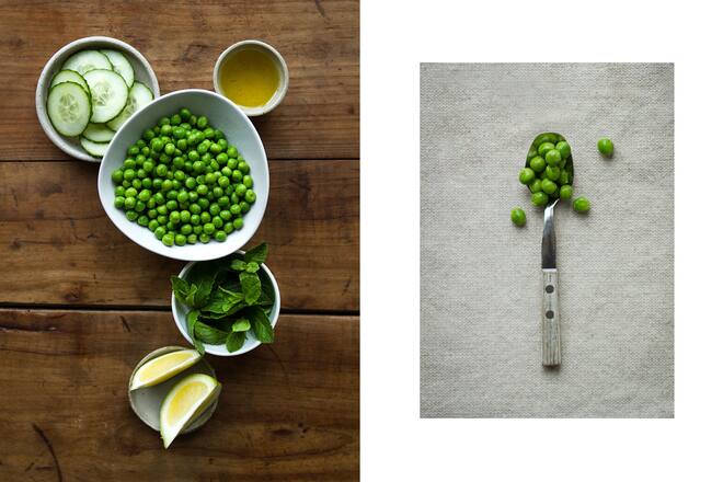 Erbsengazpacho mit Gurke, Minze und Basilikum