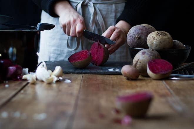 Randen Risotto mit Chèvre Chaud und Randen Carpaccio