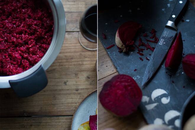 Randen Risotto mit Chèvre Chaud und Randen Carpaccio