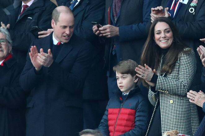 Prinz George mit seinen Eltern Prinz William und Herzogin Kate am Rugby Spiel