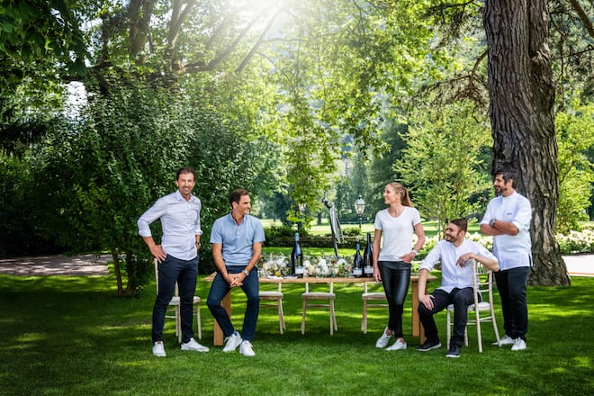 Roger Federer, (Nur für die einmalige Veröffentlichung !!!) Mercedes Kochduell, Reportage, Sven Epiney, Sven Wassmer, Daniela Ryf, Guy Ravet, Fabian Cancellara, SI 32/2021