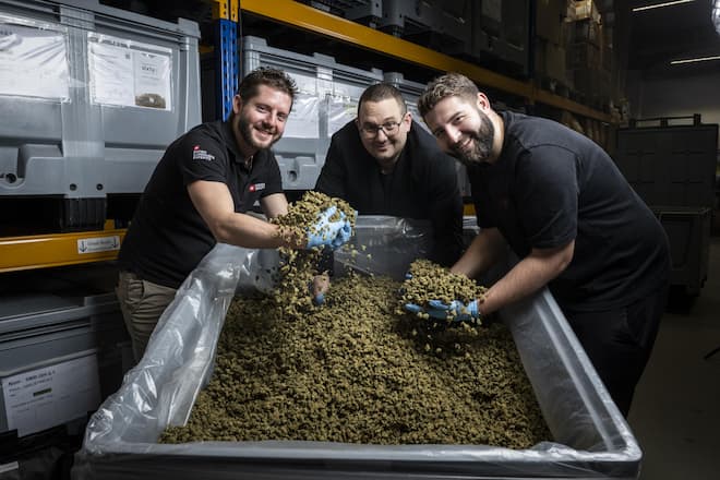 Schatzmeister, CEO und Betriebsleiter: die Brüder Cyril (34), Herminien (35) und Arnaud Porta (29) (v. l.). Letzterer ist Biologe und überwacht das medizinische Cannabis.