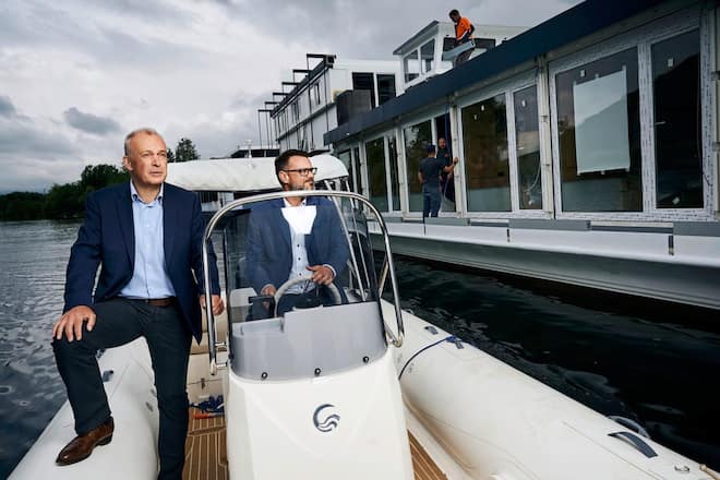 Urs Schaeppi, CEO Swisscom, Digital Valley, Kreuzfahrtschiff, 3 Seen Land, Werft, Sugiez FR, 2021, Fotos: Geri Born