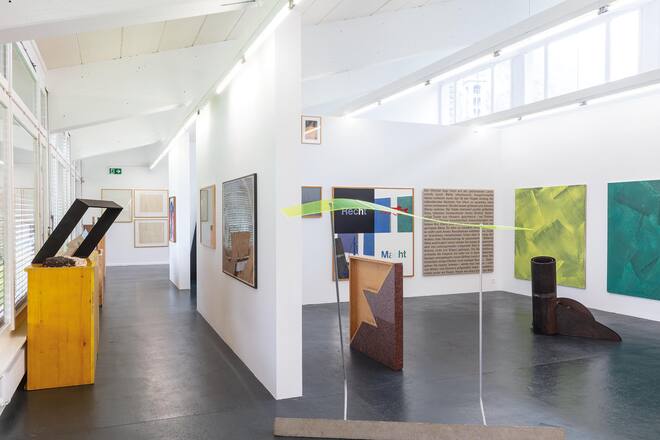 an exhibition space with artworks