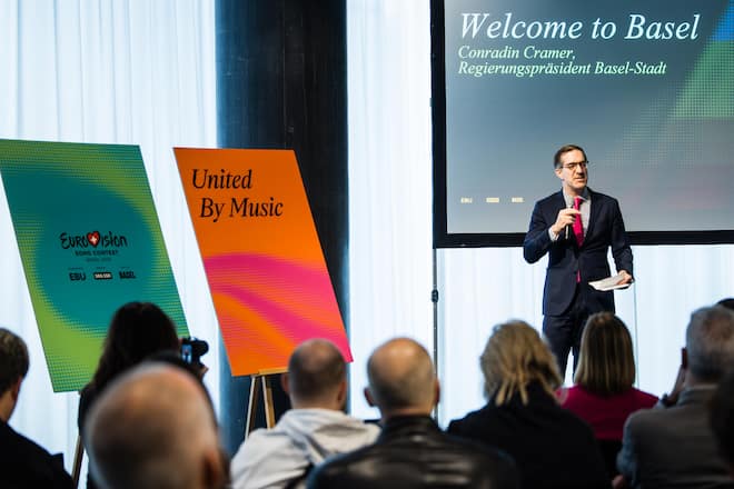 In Basel wurde bei einer Pressekonferenz das Rahmenprogramm für den ESC vorgestellt. Regierungspräsident Conradin Cramer versprach ein Fest für alle.