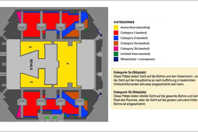 Auf Ticketcorner.ch wurde ein aktualisierter Saalplan mit den Erklärungen zu den Sitzplätzen mit eingeschränkter Sicht freigeschaltet.