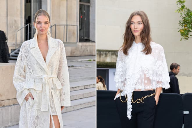 Leonie Hanne (l.) und Karlie Kloss zeigten bei der Paris Fashion Week im September, wie stylisch weisse Spitze sein kann.