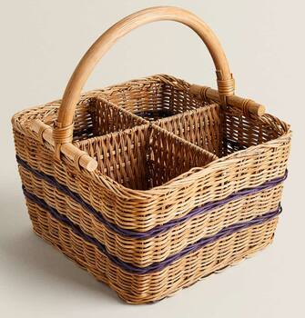 FLASCHENKORB AUS HOLZ UND RATTAN
