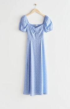 Fließendes Midikleid mit Puffärmeln